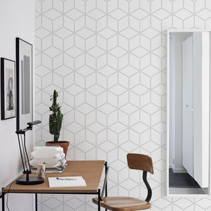 Grey geometric cubes wallpaper, dots, subtle and elegant wall mural, self adhesive, reusable, removable, peel and stick 85 image 1