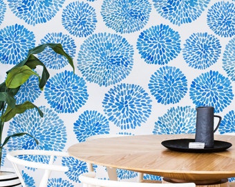 Minimalist Dandelions Removable Wallpaper, Blue Geometric Temporary Wall Covering, Geometric Removable Wall Sticker, #71