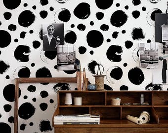 Ink Dots Wallpaper | B&W removable mural | Peel and stick Wall decor | Self adhesive wall sticker | Classy wallpaper  #130