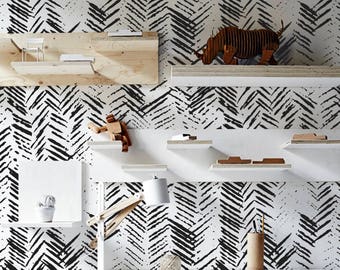 Messy Herringbone removable wallpaper, Peel and stick wall covering, Herringbone wall #131