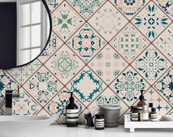Tiles composition removable wallpaper || Geometric Pattern || Reusable Wallpaper || Self Adhesive Wallpaper || Temporary Wallpaper  #148