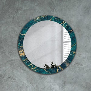 Malachite Green Marble, Green Frame Mirror, Abstract Pattern Mirror, Mirror Frame Print, Circle Colorful Mirror