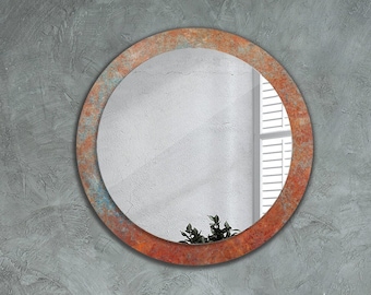Rusty Metal, Orange Frame Mirror, Abstract Pattern Mirror, Mirror Frame Print, Circle Colorful Mirror