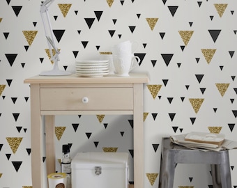 Geometric triangle wallpaper || Gold accent wallpaper || Peel and stick wallpaper || Removable wallpaper   #25