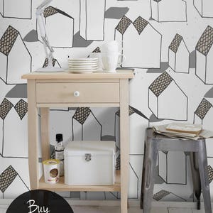 Modern houses removable wallpaper || Geometric Pattern || Wall decor || Repositionable Wallpaper || Reusable Wallpaper  #151