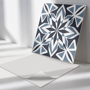 Geometry In Symmetry PVC Floor Tiles, Black Tile Stickers, Peel and Stick Tiles, Texture Tile Stickers, Floor Tile Stickers