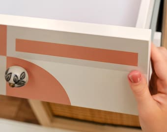 Vintage Shapes Peel And Stick Wrap, Beige And Orange Self-Adhesive Furniture Sticker, Minimalist Veneer, Pattern Decal