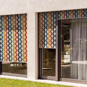 Wavy Colorful Vertical Lines Backyard Roller Blinds, Geometric Window Shades, Multicolour Shades, Roll Up Shades