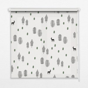 Blackout or Sheer Option Roller Blinds, Plants, Black, White, Minimalist deer, Natural Light Control, Printed Pattern