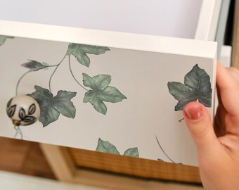 Ivy Leaves Peel And Stick Veneer, Green And White Self-Adhesive Furniture Decal, Naturalistic Foil, Pattern Wrap