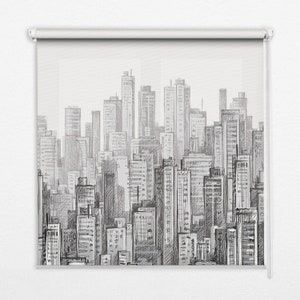 Roller Blinds, Blackout or Sheer Option, City, Black and White, Architecture, Window Shades, Unique Window Dressings