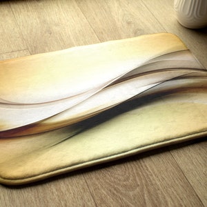 Golden Abstraction Bathroom Mat, Artistic Pattern Golden, Toilet Nonslip Carpet, Contemporary Rug, Designer Mat