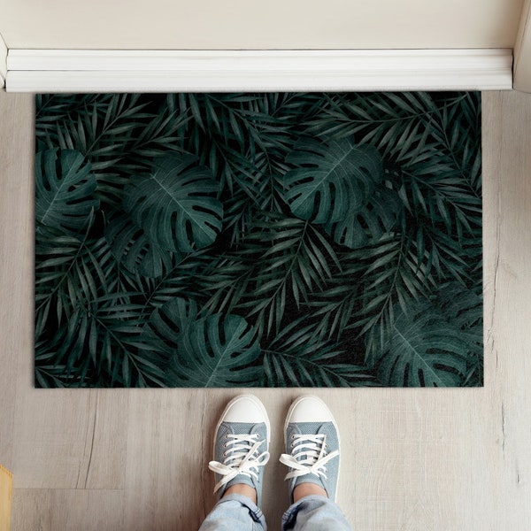 Monstera Leaves Front Door Mat, Personalized Doormat, Natural Pattern, Fall Doormat, Entrance Mat Green