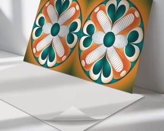 Floral symmetrical Panel Stickers, Turquoise Removable Panels, Splashback Panel, Abstraction Decal Decoration, Kitchen Panel Stickers