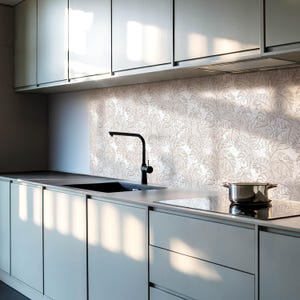 Leaves Pattern In Lines PVC Floor Tiles, Beige Tile Stickers, Removable Tiles, Floral Tile Stickers, Kitchen Tile Stickers