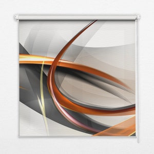 May include: Abstract design with overlapping orange, black and white curves on a white background.