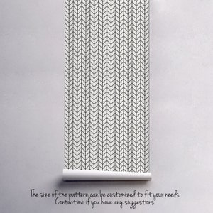 May include: A white and black chevron pattern wallpaper roll. The size of the pattern can be customized to fit your needs. Contact me if you have any suggestions.