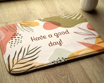 Artistic Pattern Geometric Plant Bathroom Mat, Beige, Contemporary Rug, Toilet Designer Mat, Nonslip Carpet