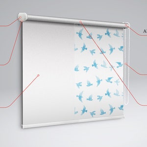 Roller Blinds, Light Diffusing or Darkening, Blackout, Blue Birds, Blue ...