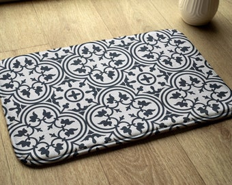 Black Bathroom Mat, Ceramic Geometric, Designer Rug, Artistic Pattern Soft Mat, Bath Rug, No-Skid Mat