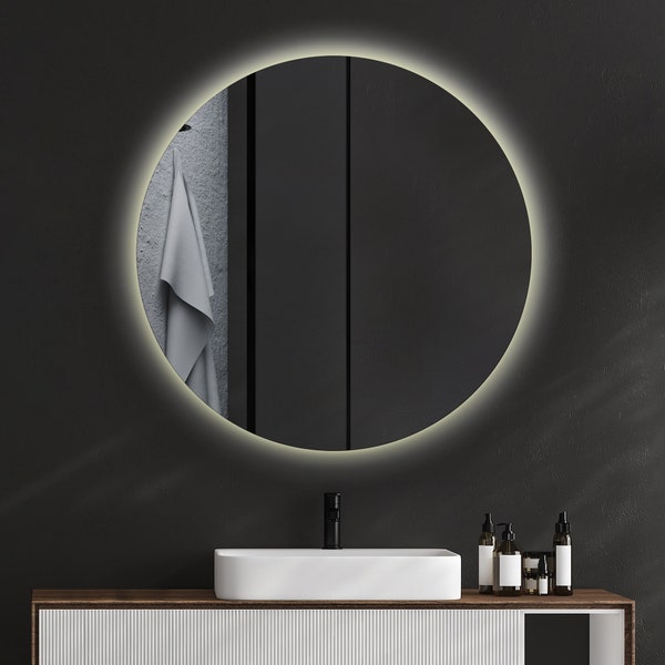 Miroir rond LED, Miroir de salle de bain, Miroir lumineux LED, Miroir pour coiffeuse, Miroir décoratif, Miroir de maquillage, Design moderne, Fait main