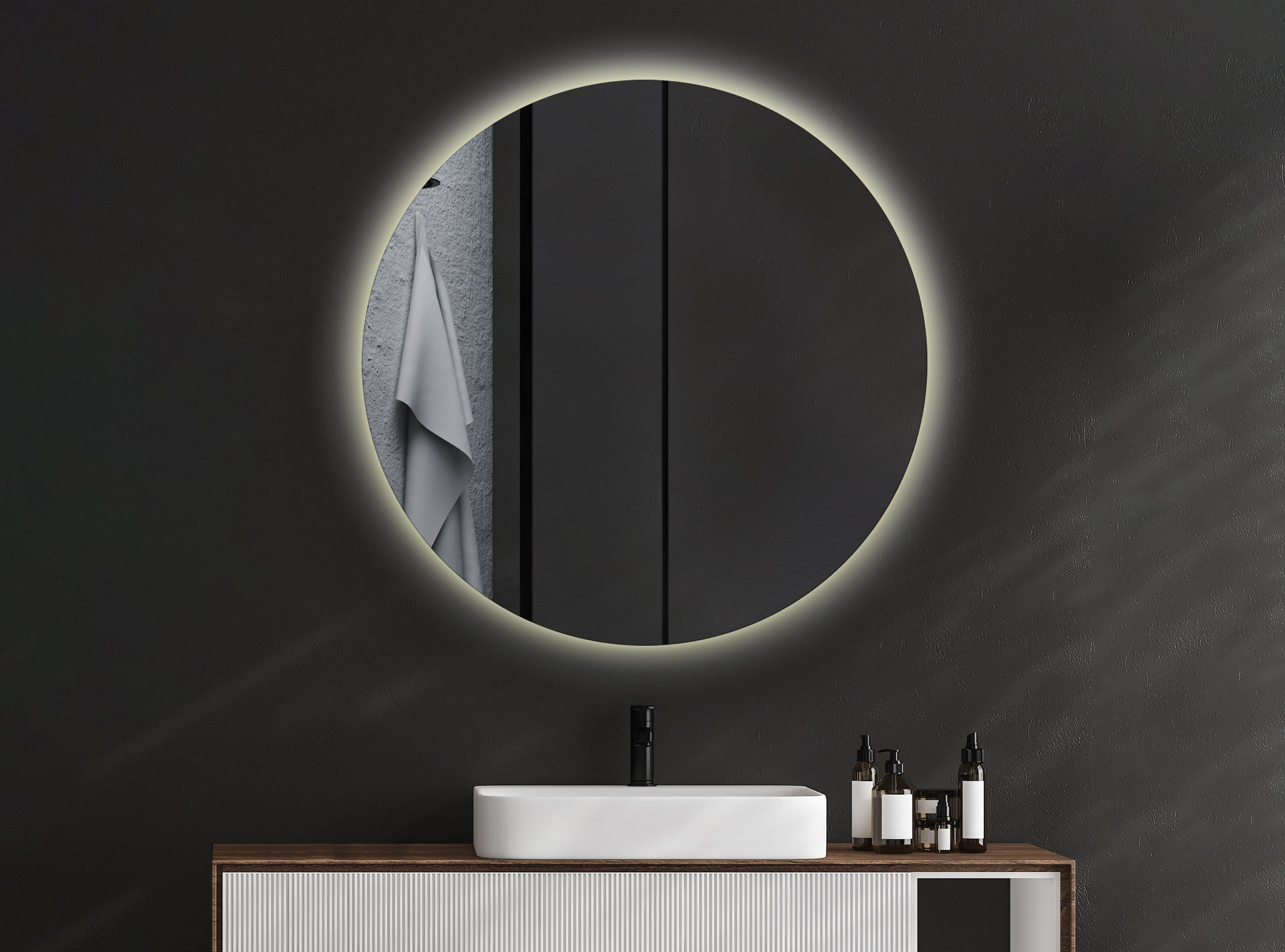 Runder LED-Spiegel, Badezimmerspiegel, Led-Lichtspiegel, Schminkspiegel,  dekorativer Spiegel, Make-up-Spiegel, modernes Design, handgefertigt -  .de