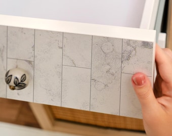 Marble Bricks Peel And Stick Decal, White And Gray Self-Adhesive Furniture Foil, Minimalist Wrap, Pattern Sticker