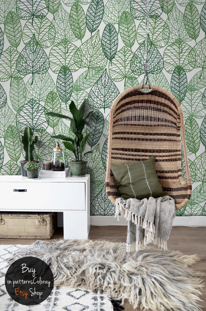 Leaf pattern removable wallpaper Peel and stick Seamless | Etsy