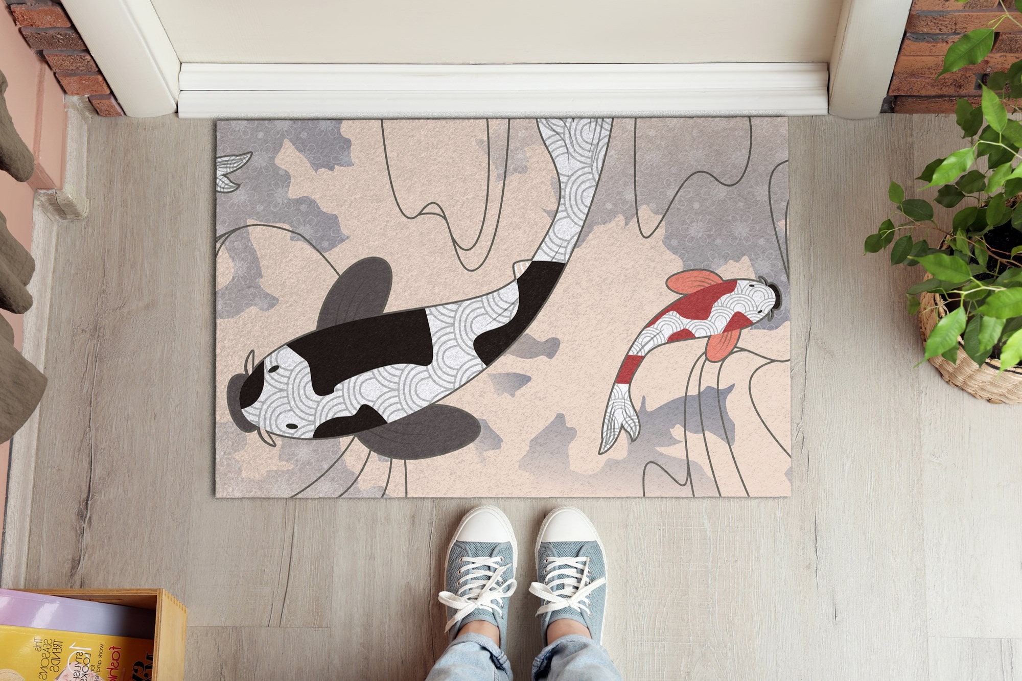Koi Carp Front Door Mat, Personalized Doormat, Entrance Mat Beige, Cute Doormat, Animal Pattern