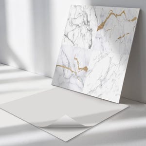 Marble Patterns With Veins Tile Stickers, White Removable Tiles, Tile Stickers, Texture PVC Floor Tiles, Kitchen Tile Stickers