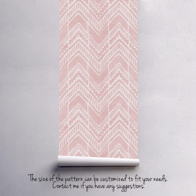 May include: Pink and white chevron patterned wallpaper roll. The size of the pattern can be customized to fit your needs. Contact me if you have any suggestions.