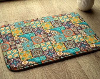 Orange, Colorful Geometric Patterns Bathroom Mat, Bath Rug, Artistic Pattern No-Skid Mat, Designer Rug, Soft Mat