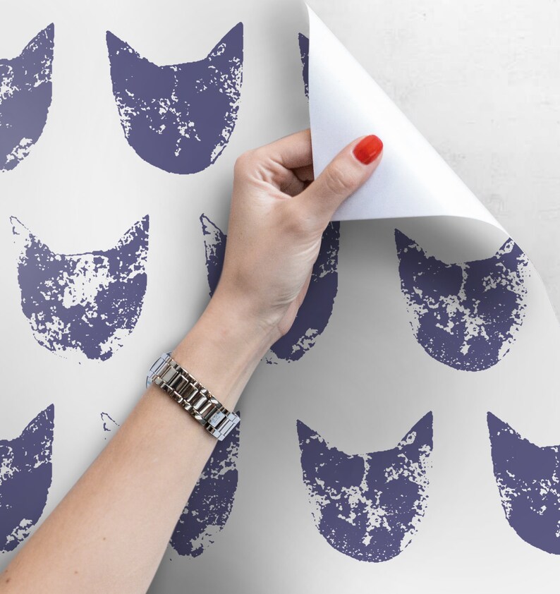 Grunge cat pattern noisy purple removable wallpaper self | Etsy
