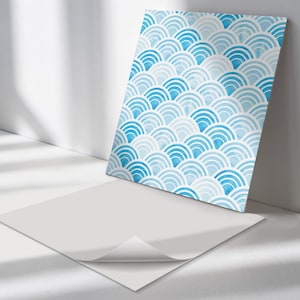 Waves In Harmony PVC Floor Tiles, Blue Tile Stickers, Peel and Stick Tiles, Texture Tile Stickers, Floor Tile Stickers