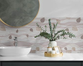 Leaves and waves Panel Stickers, Beige Removable Panels, Splashback Panel, Backgrounds And Patterns Decal Decoration, Kitchen Panel Stickers
