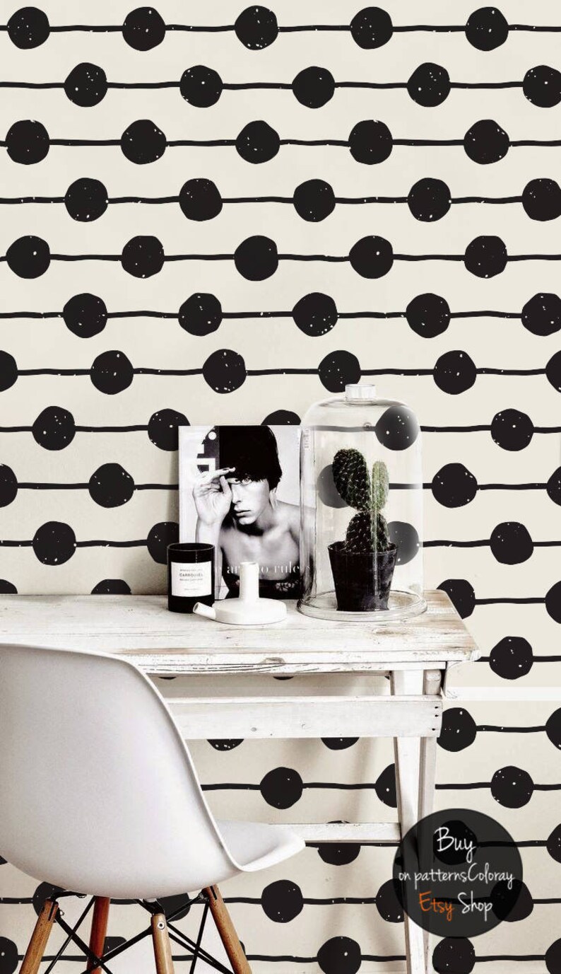 Dots Wallpaper B&W removable mural Peel and stick Wall Etsy