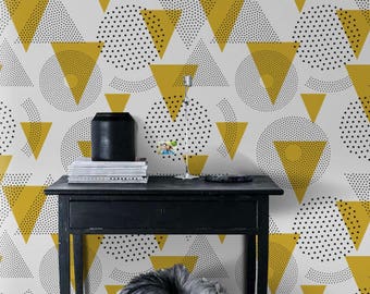Papel de parede removível Mustard Geomtric || Padrão geométrico || Mural de parede || Papel de parede temporário || Papel de parede autoadesivo #152