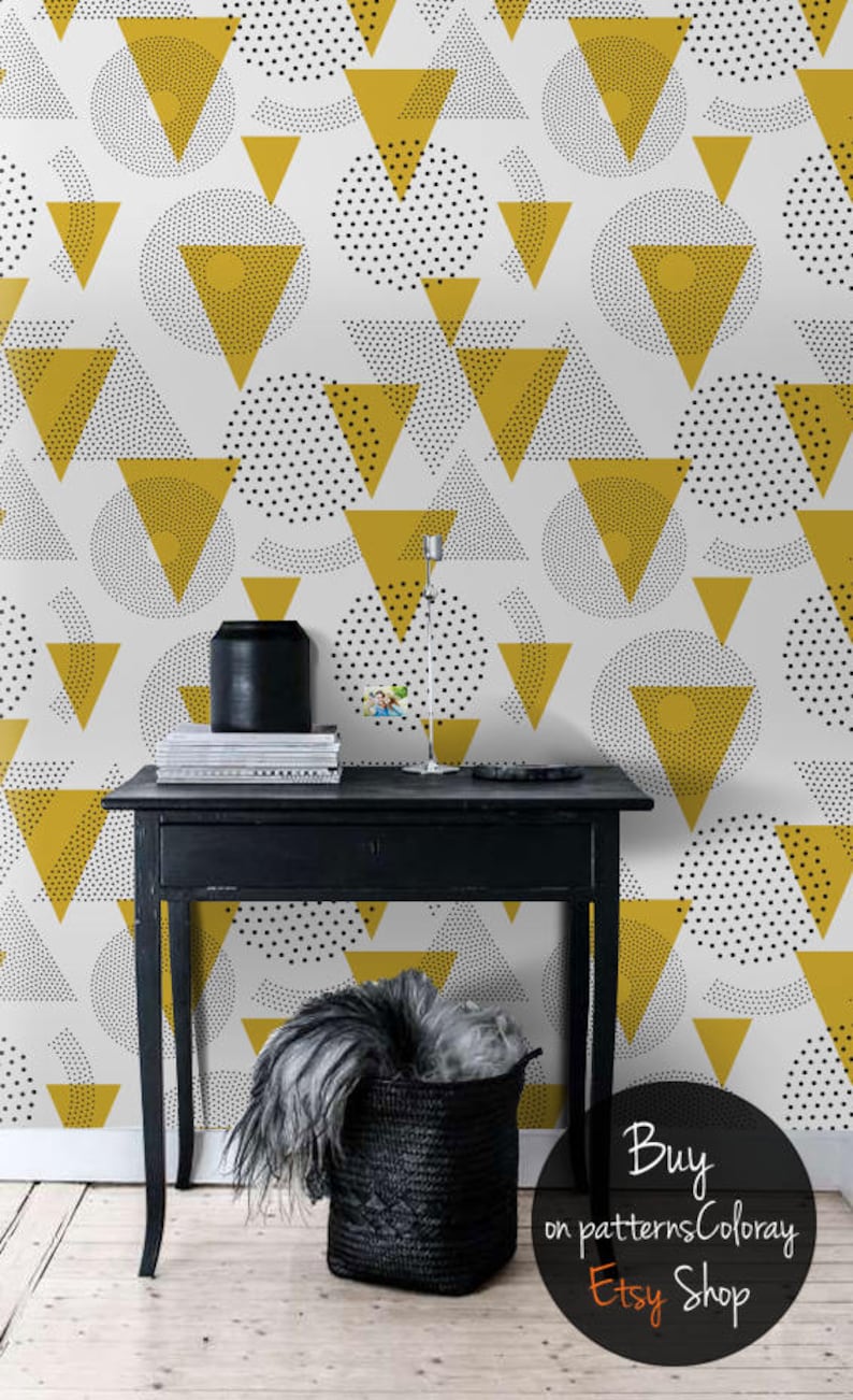 Moutarde Geomtric Papier Peint Amovible Motif Géométrique Etsy