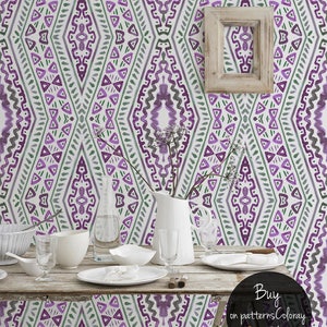 Pink&green moroccan removable wallpaper || Watercolor wallpaper || Temporary wallpaper || Repositionable wallpaper   #137