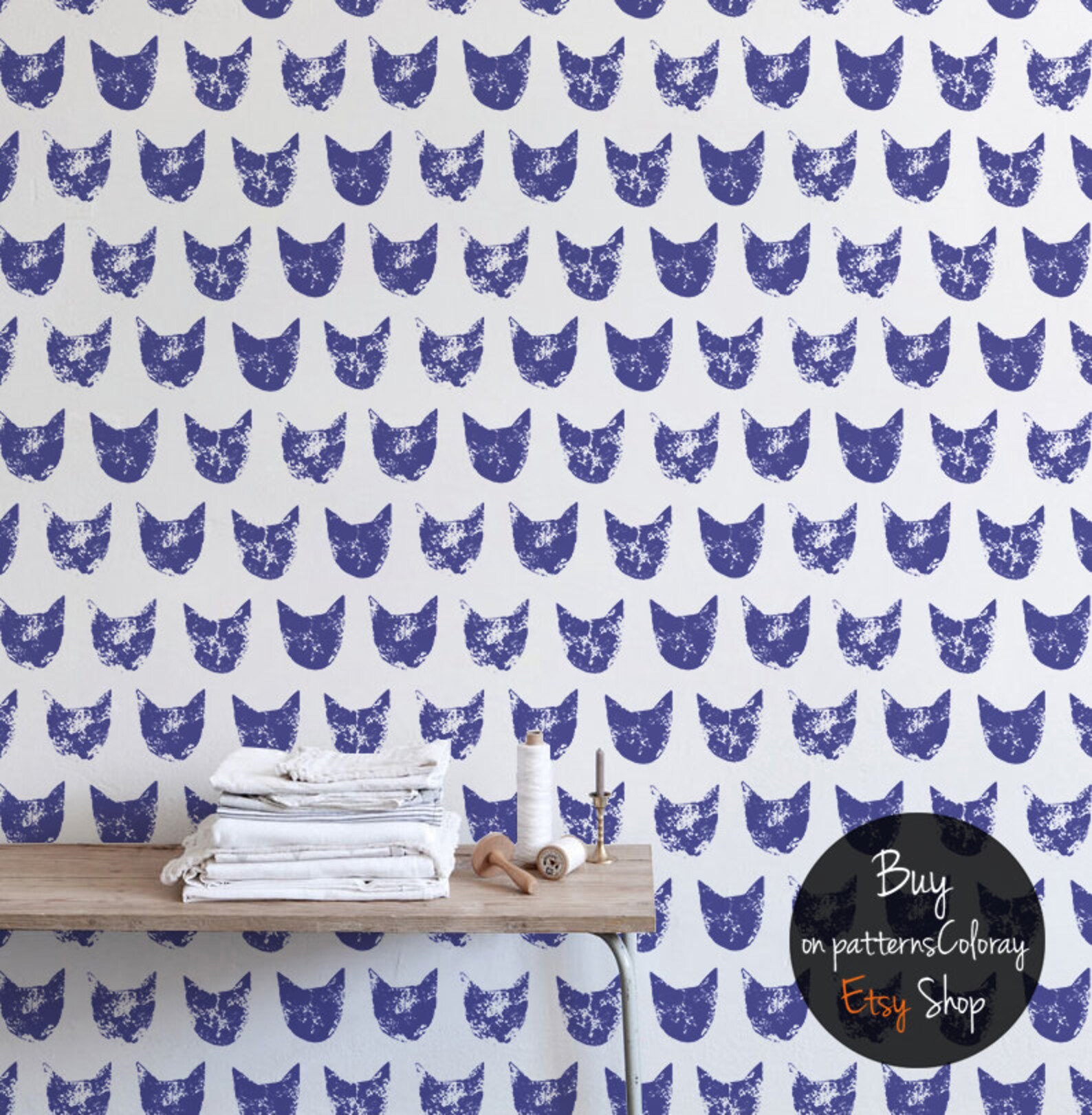 Grunge Cat Pattern Noisy Purple Removable Wallpaper Self - Etsy