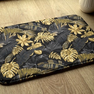 Golden Plants Bathroom Mat, Artistic Pattern Golden, Toilet Nonslip Carpet, Contemporary Rug, Designer Mat