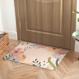 Gentle Meadow Flowers Welcome Mat, Personalized Doormat, Fall Doormat, Beige Entrance Mat, Floral Pattern