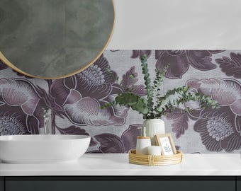 Floral on fabric Panel Stickers, Gray Removable Panels, Splashback Panel, Flowers and Plants Decal Decoration, Kitchen Panel Stickers