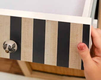 Wooden Slats Peel And Stick Sticker, Creamy And Black Self-Adhesive Furniture Veneer, Minimalist Decal, Texture Foil