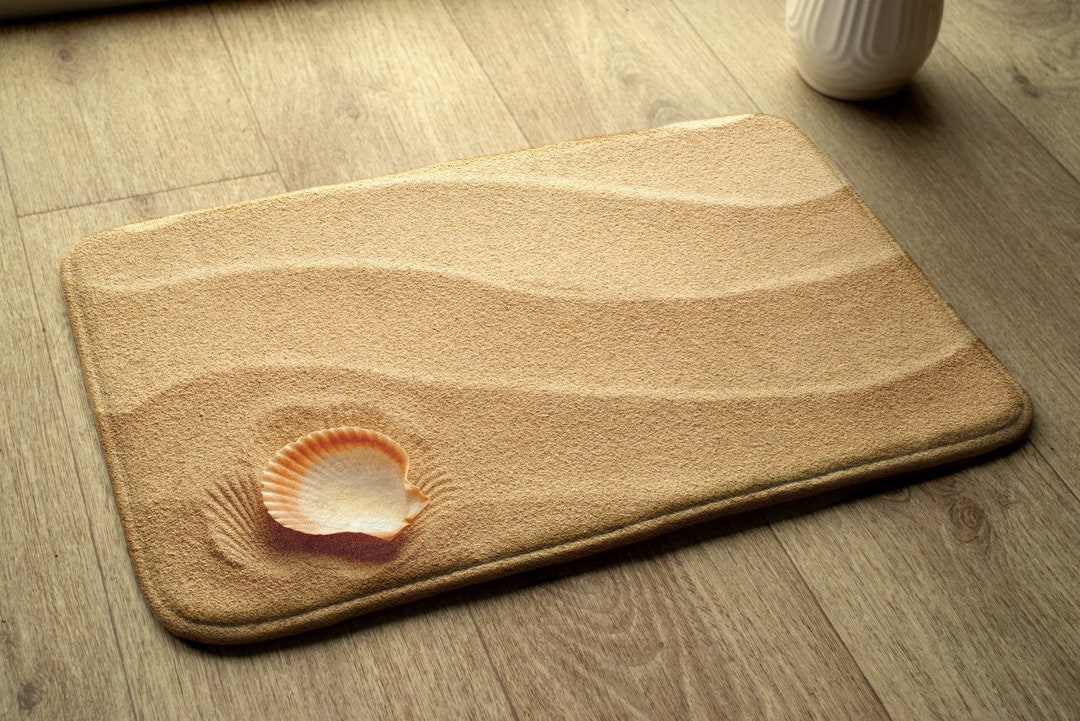 Natural Pattern Sandy Beach Bathroom Mat, Yellow, Handmade Rug, Floor ...