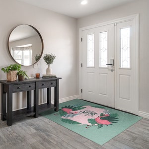 Home Sweet Home Flamingos Front Door Mat, Personalized Doormat, Animal Pattern, Entrance Mat White, Cute Doormat