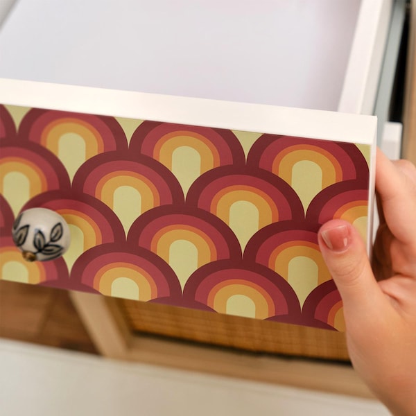 Adhesivo despegable con diseño retro, chapa de muebles autoadhesiva amarilla y roja, calcomanía retro, lámina geométrica