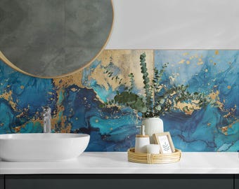 Abstract water Panel Stickers, Blue Removable Panels, Splashback Panel, Abstraction Decal Decoration, Kitchen Panel Stickers