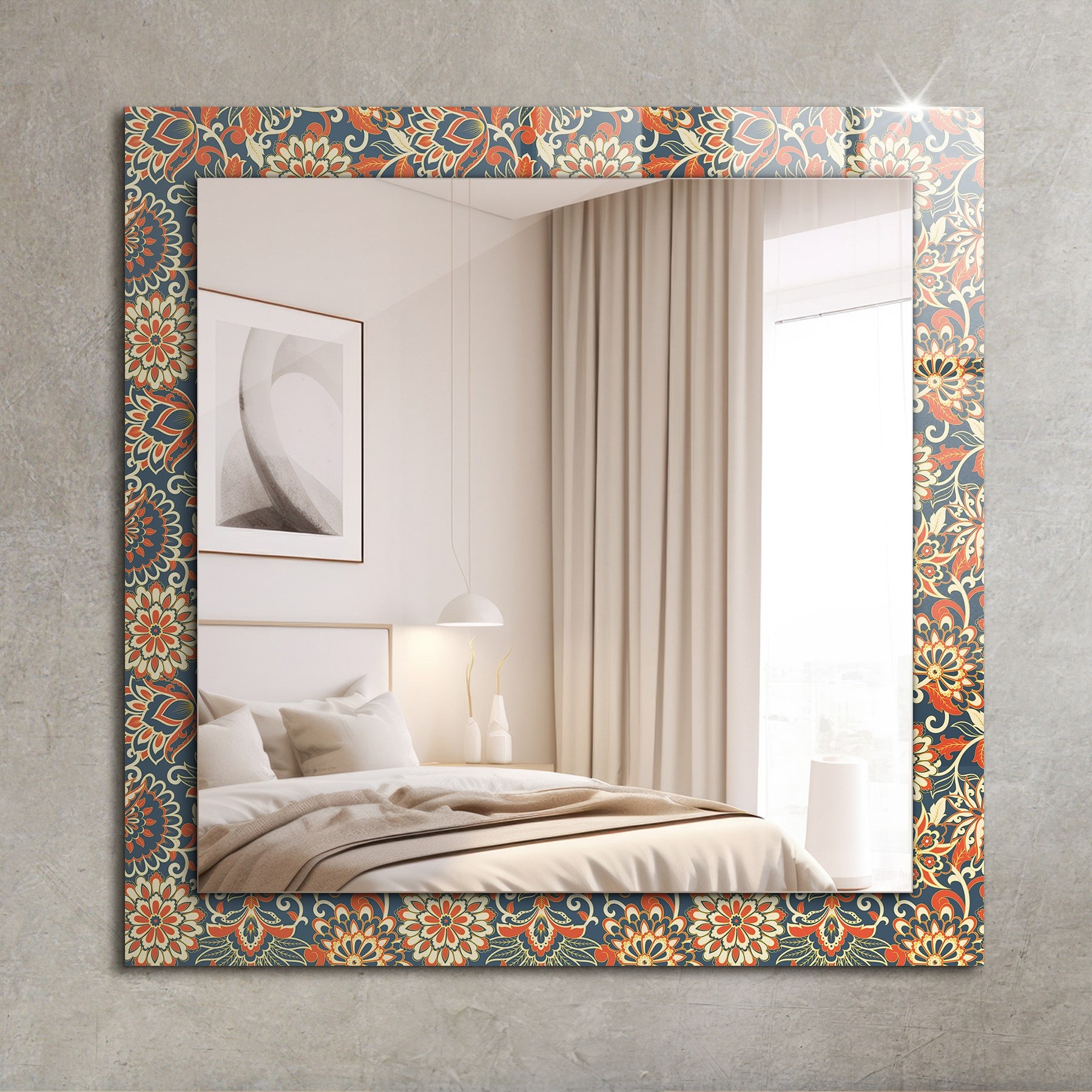 Floral Wallpaper Pattern, Navy Frame Mirror, Designer Mirror, Small ...