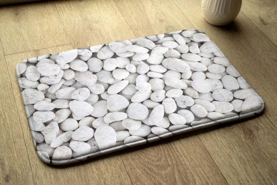 Badvorleger mit Natursteinen Steinoptik Noslip Matte, Kleiner Teppich Handgeknüpft